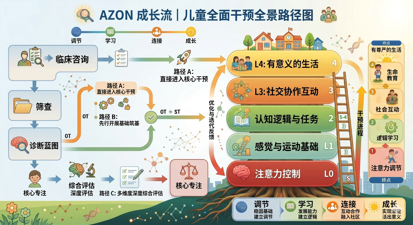 AZON 成长流程 - 儿童综合干预全景路径图